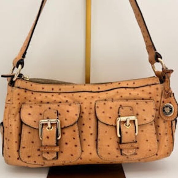 Vintage Dooney & Bourke Ostrich Embossed Leather Shoulder Bag Satchel Tan - Picture 4 of 14